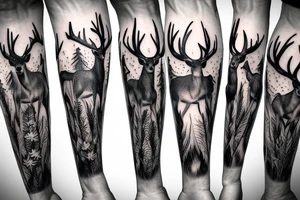 Deer on a path in the wood tattoo idea