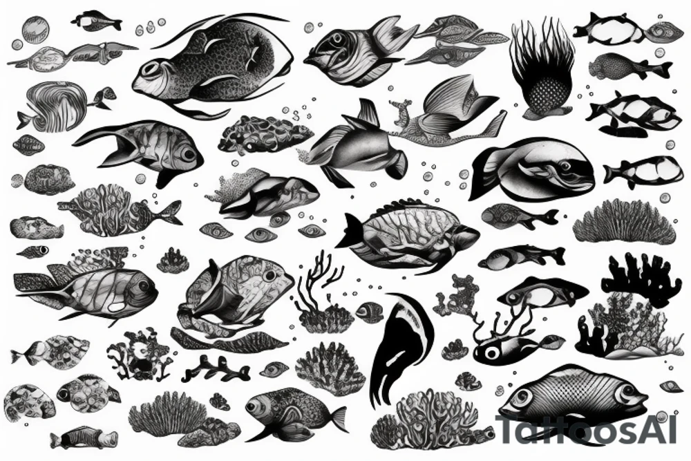 Underwater wildlife and representing 2 children tattoo idea