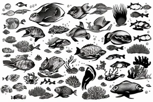Underwater wildlife and representing 2 children tattoo idea