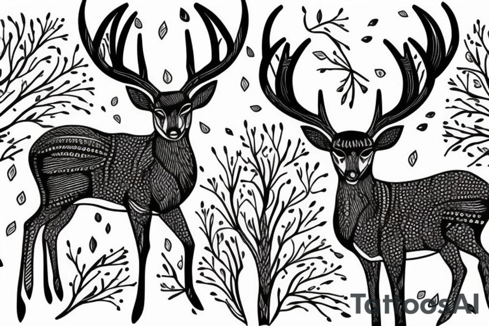 Deer on a path in the wood tattoo idea