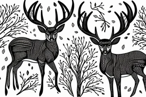 Deer on a path in the wood tattoo idea