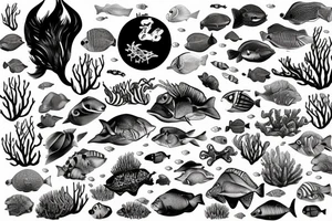Underwater wildlife and representing 2 children tattoo idea