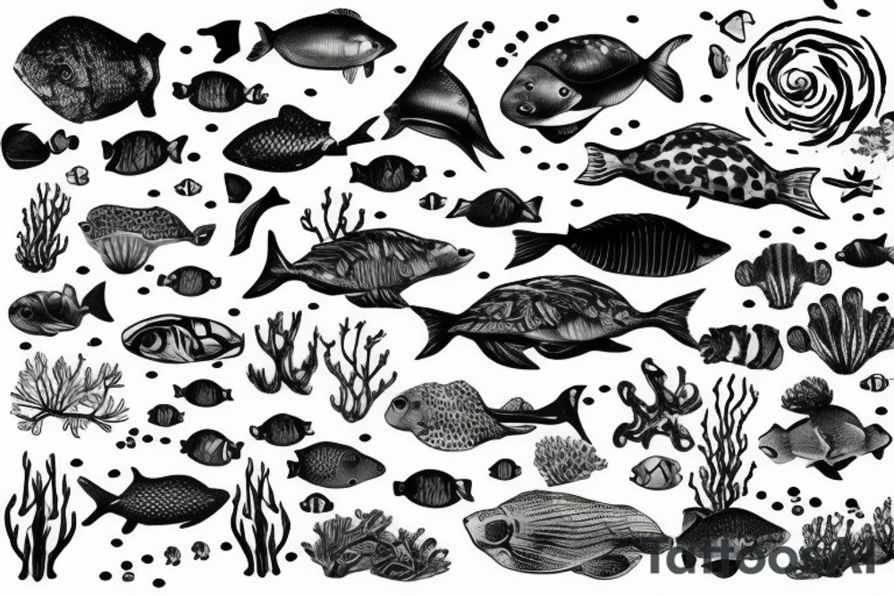 Underwater wildlife and representing 2 children tattoo idea