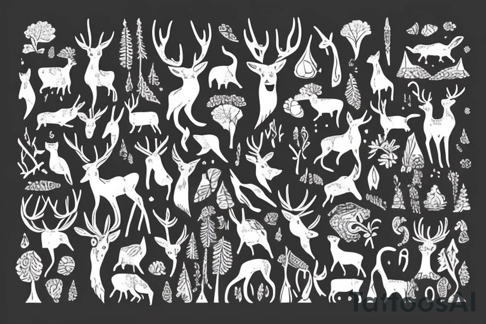Deer on a path in the wood tattoo idea