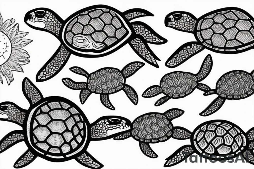 Family of Turtles in motion tattoo idea