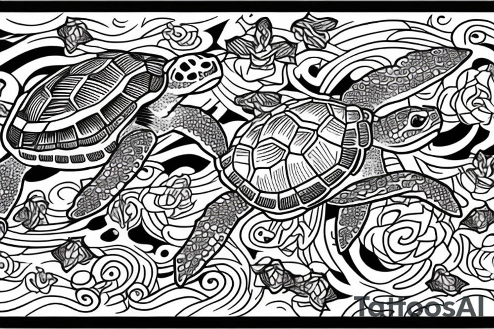Family of Turtles in motion tattoo idea
