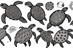 Family of Turtles in motion tattoo idea