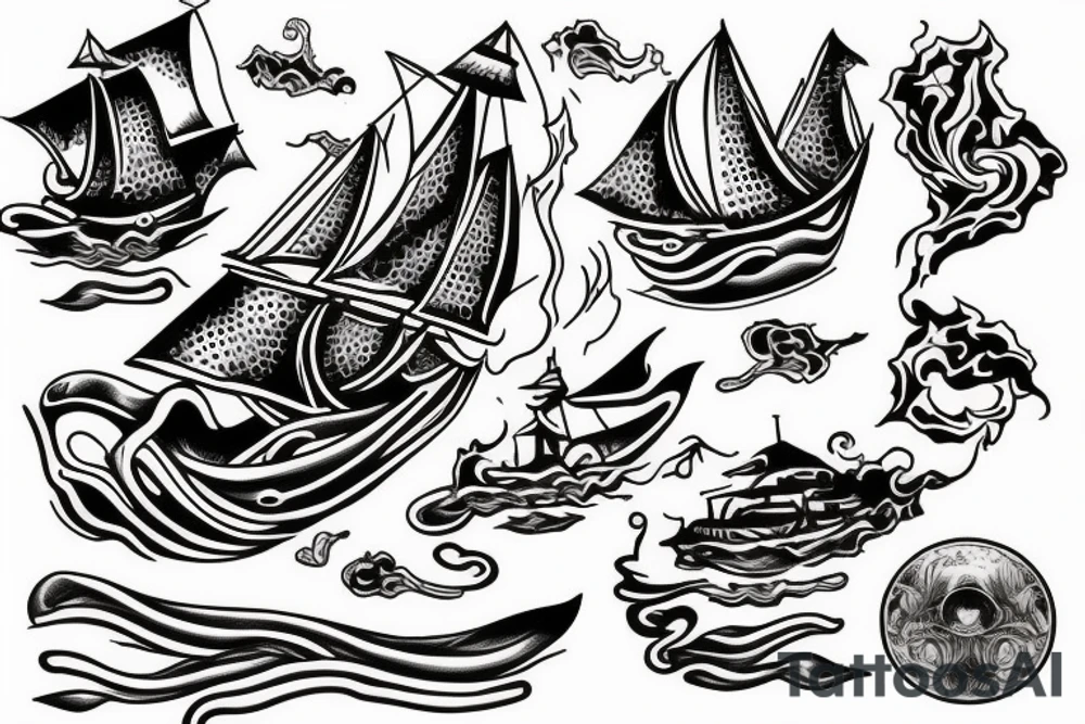 burning ship tattoo idea