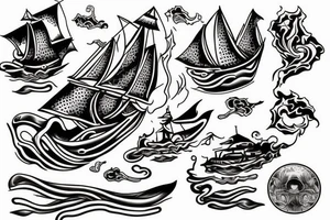 burning ship tattoo idea