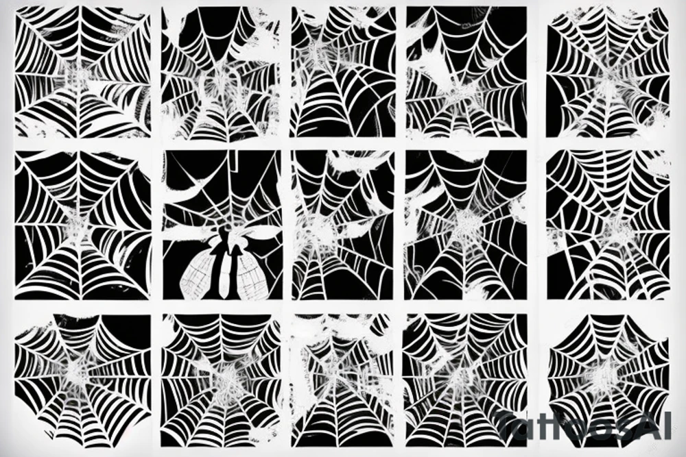 A tattoo of spider webs and a spider falling from them and birds flying in spider webs tattoo idea