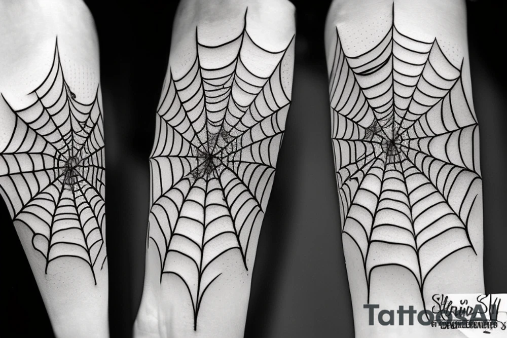 A tattoo of spider webs and a spider falling from them and birds flying in spider webs tattoo idea