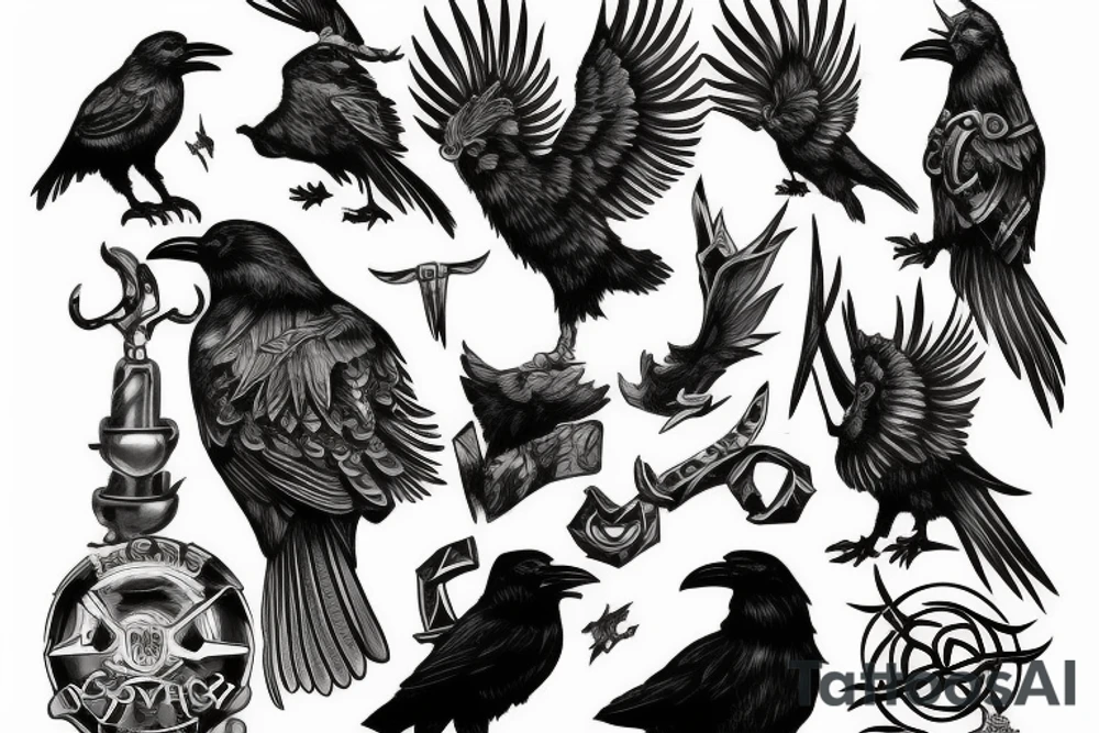 odin with 2 ravens tattoo idea