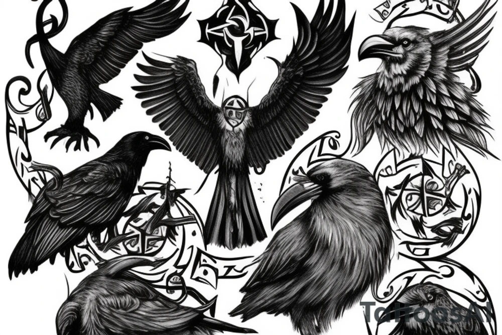 odin with 2 ravens tattoo idea