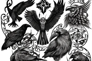 odin with 2 ravens tattoo idea