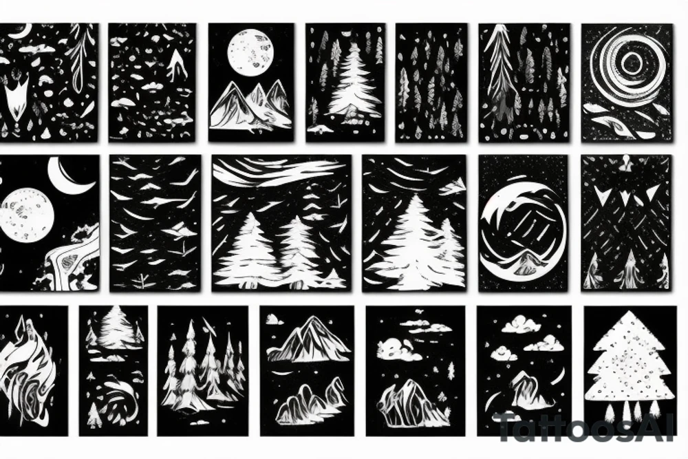northern lights above a forest tattoo idea