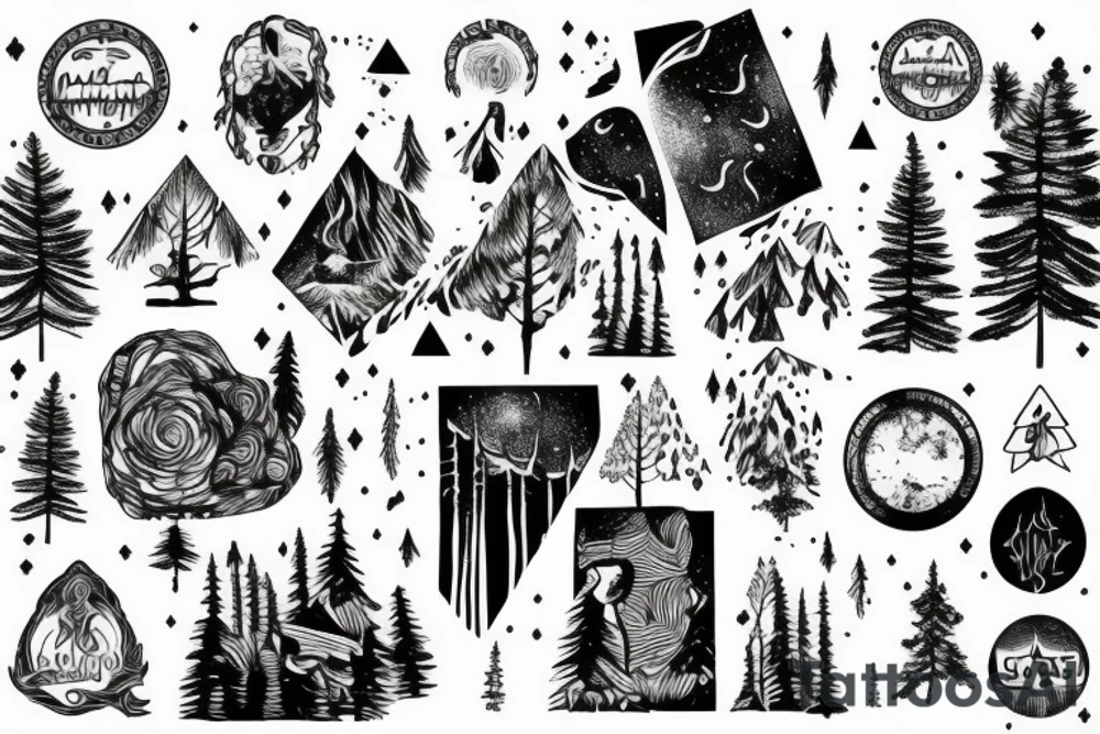 northern lights above a forest tattoo idea