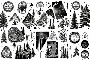 northern lights above a forest tattoo idea