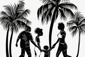 Mom and dad walk towards the horizon under a palm tree tattoo idea