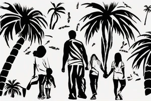 Mom and dad walk towards the horizon under a palm tree tattoo idea