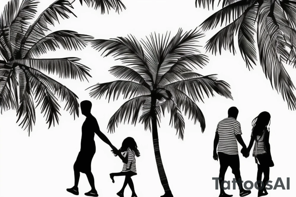 Mom and dad walk towards the horizon under a palm tree. sad tattoo idea