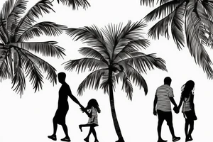 Mom and dad walk towards the horizon under a palm tree. sad tattoo idea