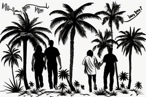 Mom and dad walk towards the horizon under a palm tree. sad tattoo idea