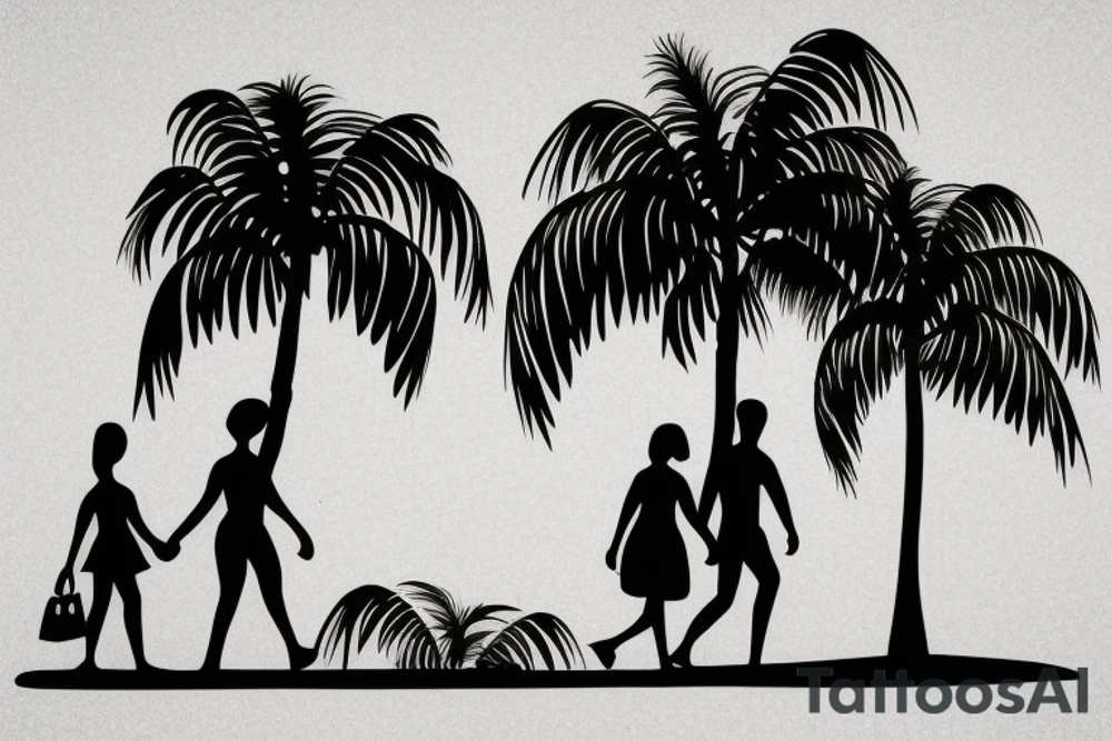 Mom and dad walk towards the horizon under a palm tree. sad tattoo idea