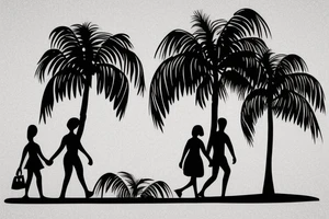 Mom and dad walk towards the horizon under a palm tree. sad tattoo idea