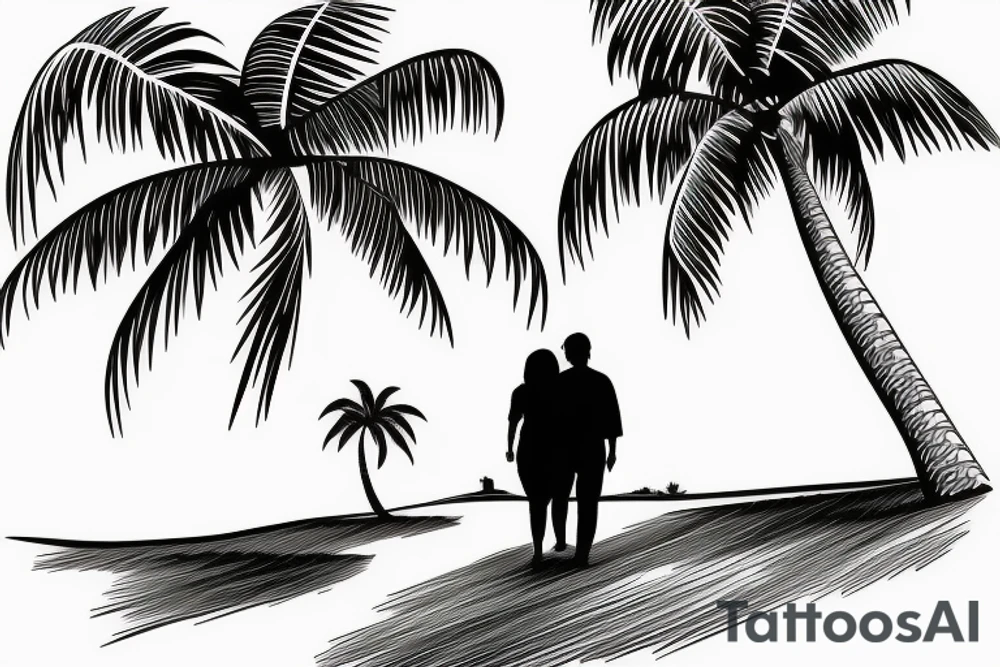 Mom and dad walk towards the horizon under a palm tree. sad tattoo idea