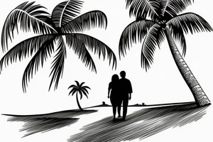 Mom and dad walk towards the horizon under a palm tree. sad tattoo idea