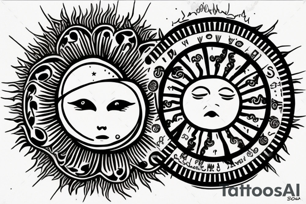 Sun and moon with quote the sun watches what I do but the moon knows all my secrets tattoo idea