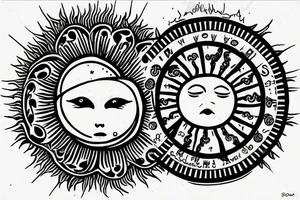 Sun and moon with quote the sun watches what I do but the moon knows all my secrets tattoo idea