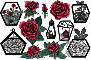 red rose inside a terrarium with other pretty succulents tattoo idea