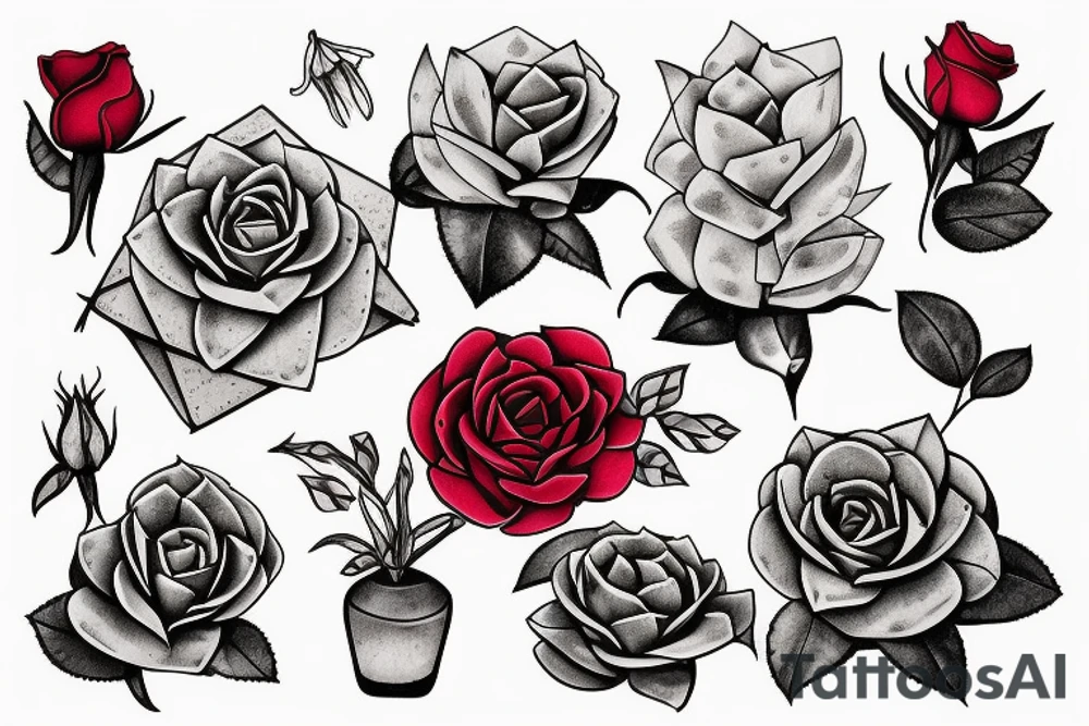 red rose inside a terrarium with other pretty succulents tattoo idea