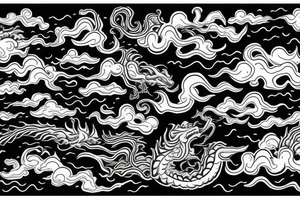 Dragon head with waves, clouds, lighting tattoo idea