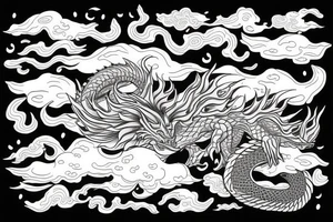 Dragon head with waves, clouds, lighting tattoo idea