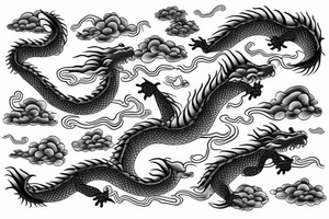 Dragon head with waves, clouds, lighting tattoo idea