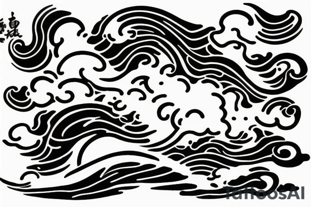 one Dragon with waves, clouds, lighting tattoo idea