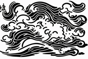 one Dragon with waves, clouds, lighting tattoo idea