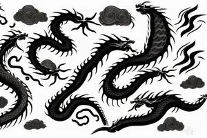 one Dragon with waves, clouds, lighting tattoo idea