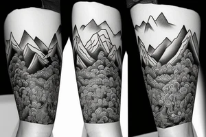 Leg half sleeve for calf area that has mountains tattoo idea