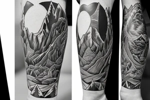 Leg half sleeve for calf area that has mountains tattoo idea