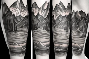 Leg half sleeve for calf area that has mountains tattoo idea