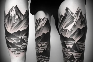 Leg half sleeve for calf area that has mountains tattoo idea