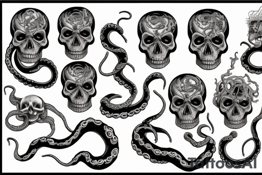 Horror, skull, tentacle, snake, scary tattoo idea