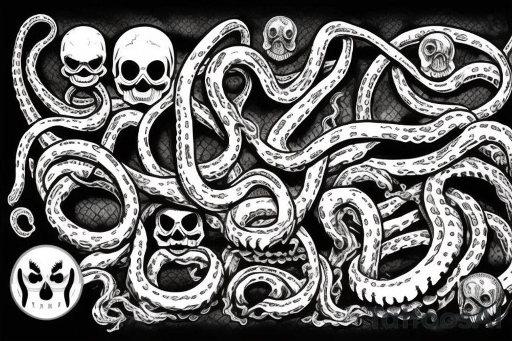 Horror, skull, tentacle, snake, scary tattoo idea