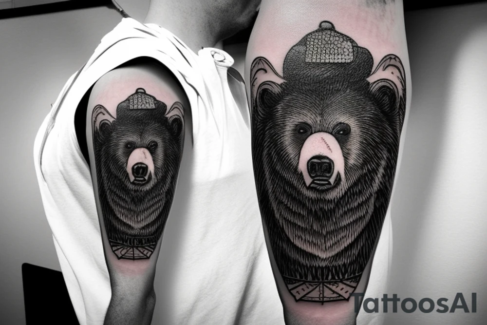 Grizzly bear wearing a chef's hat tattoo idea