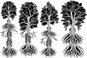 giant tree on a floating mountain with roots coming out the bottom tattoo idea