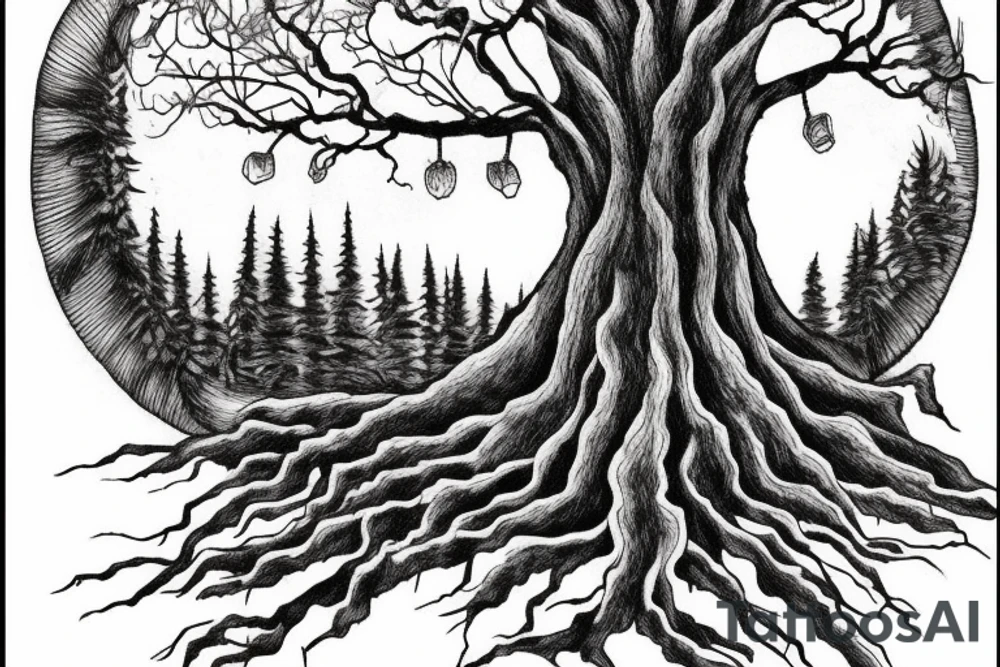 giant tree on a floating mountain with roots coming out the bottom tattoo idea giant tree on a floating mountain with roots coming out the bottom tattoo idea
