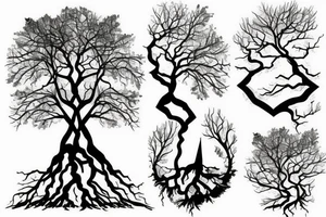 tree on a floating mountain with roots coming out the bottom tattoo idea